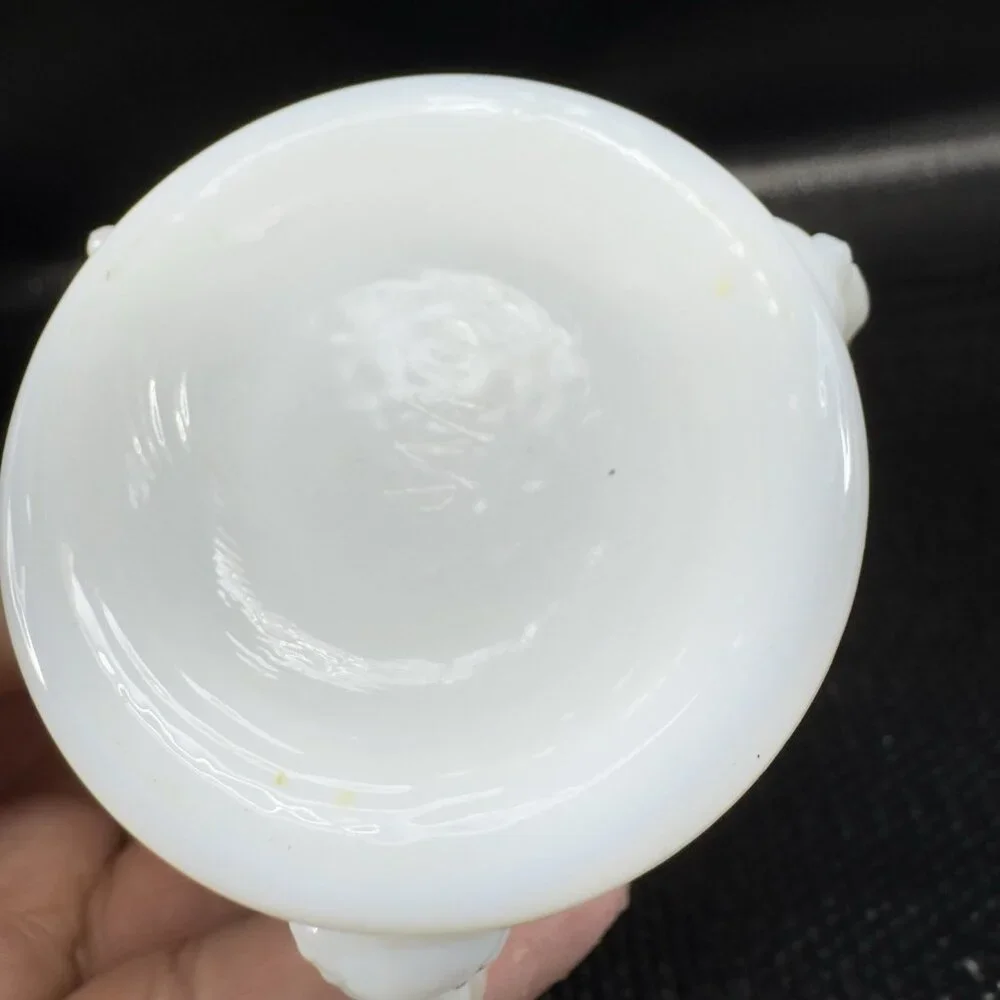 Westmoreland Milk Glass Triple Swan Handled Toothpick Holder Small Vase Dish VTG